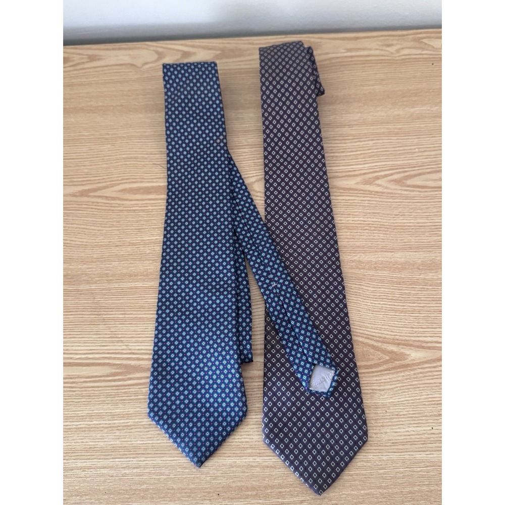 Lot Of 2 VTG Christian Dior Men's Tie Diamond Polka Dot 100% Silk Made in USA
